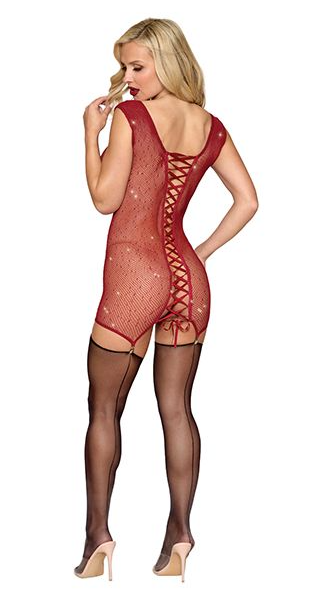 Seamless Chemise w/Rhinestone Accents & Mini Suspender Clips