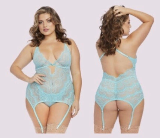 LACE OPEN BACK GARTER SLIP WITH G-STRING