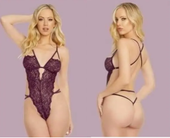 Plum strapping open back lace teddy